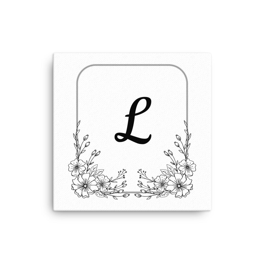 Square Floral Frame Monogram Thin Canvas Print