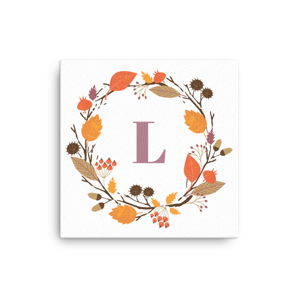 Customizable Warm Autumn Wreath Monogram Canvas Print
