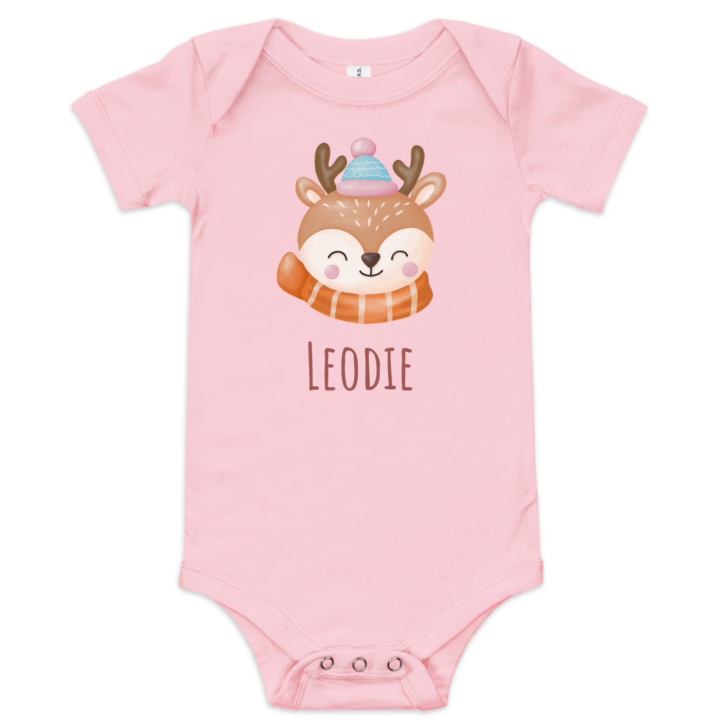 Leodie Winter Deer Baby Onesie Pink