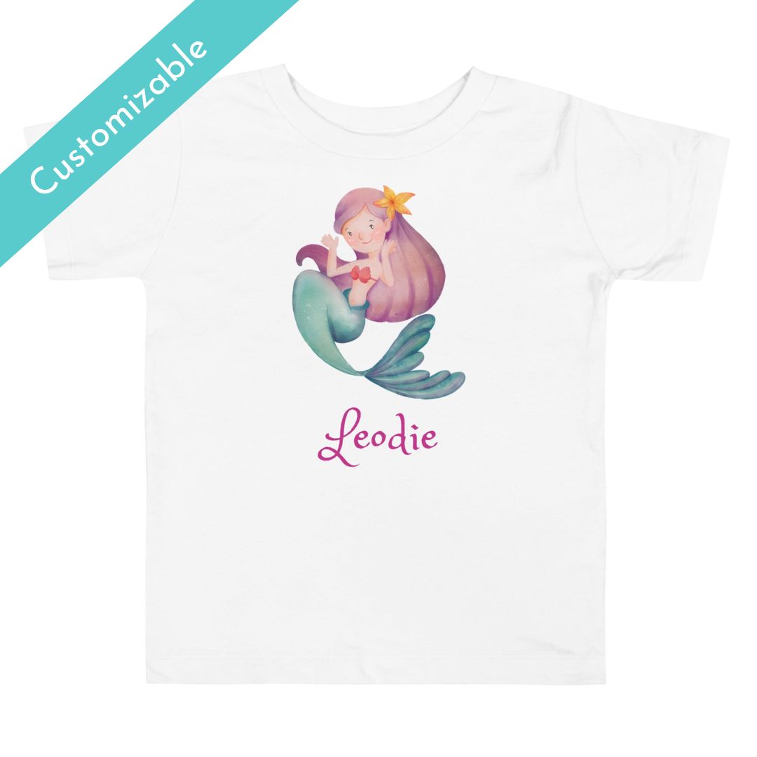 Yellow Flower Mermaid Toddler Tee White