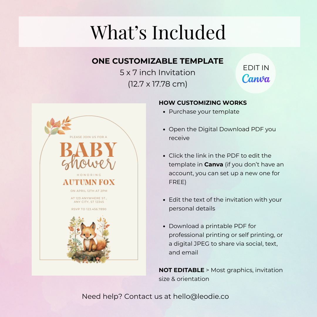 Autumn Fox Baby Shower Invitation Template