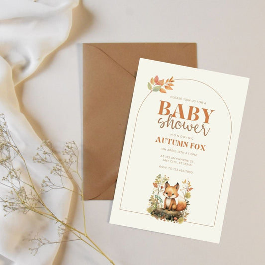 Autumn Fox Baby Shower Invitation Template
