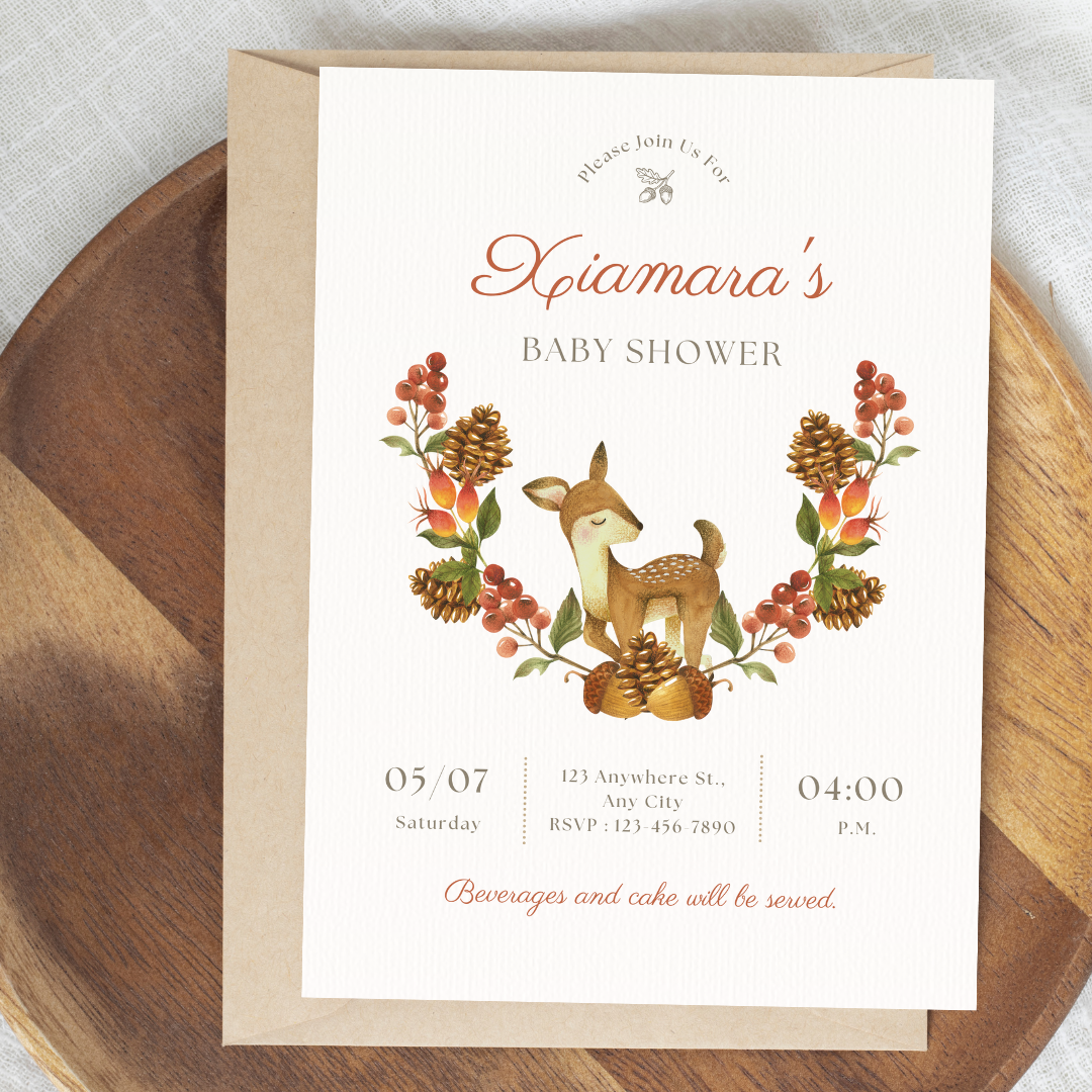 Autumn Fawn Baby Shower Invitation Template