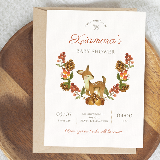 Autumn Fawn Baby Shower Invitation Template