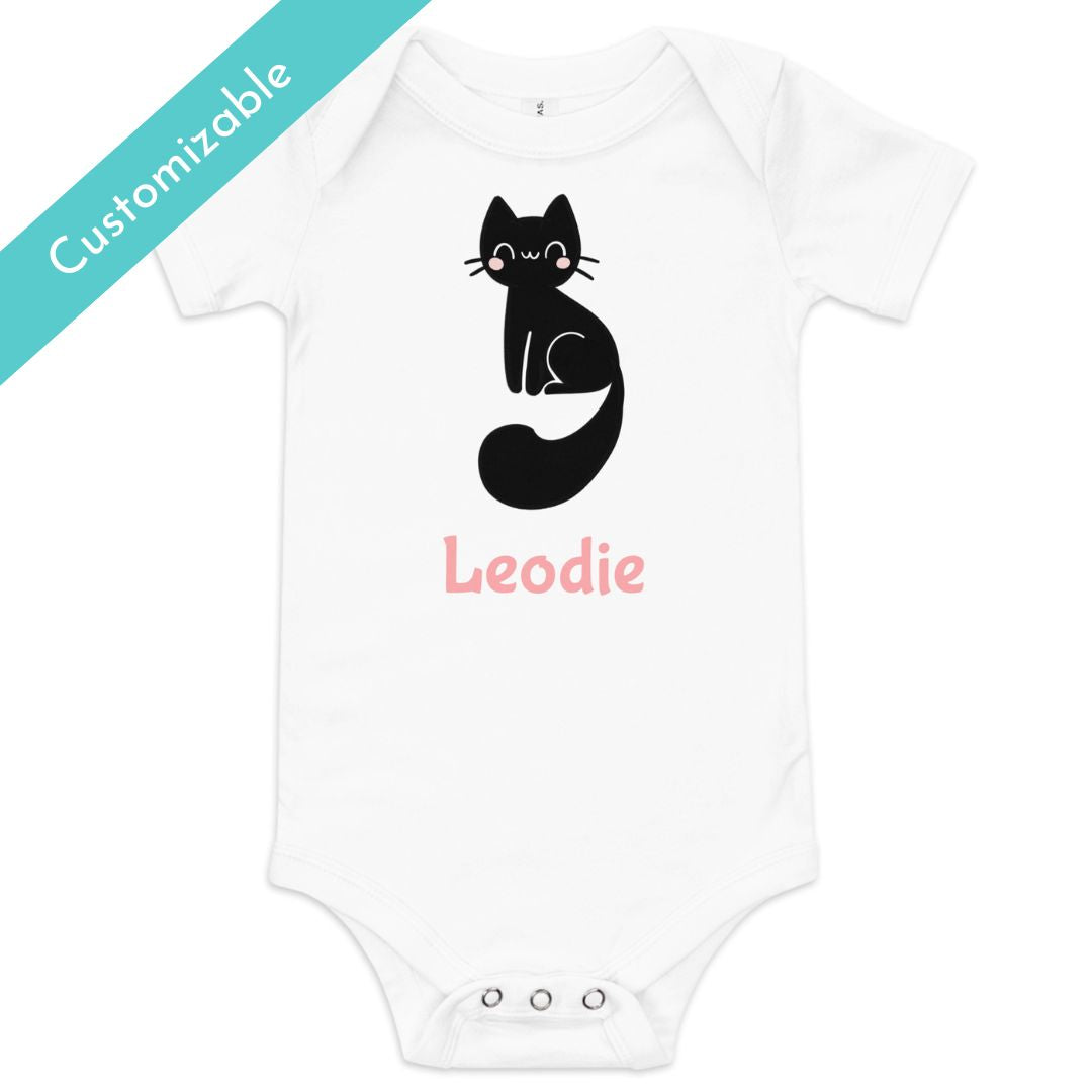 Cute Black Cat Baby Onesie White