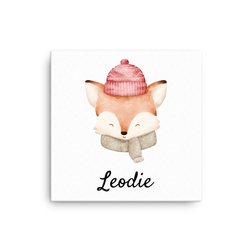 Leodie Knit Hat Fox Thin Canvas Wall Print 12x12