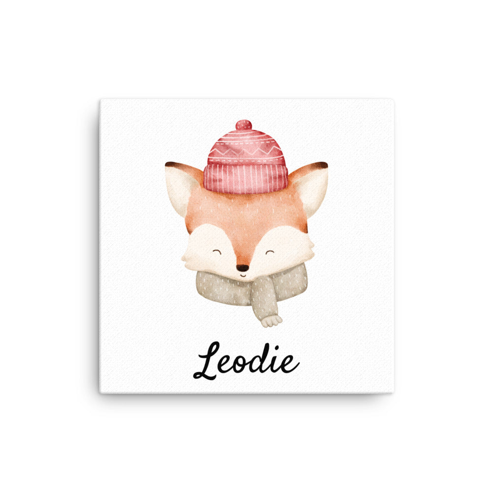 Leodie Knit Hat Fox Thin Canvas Wall Print 16x16