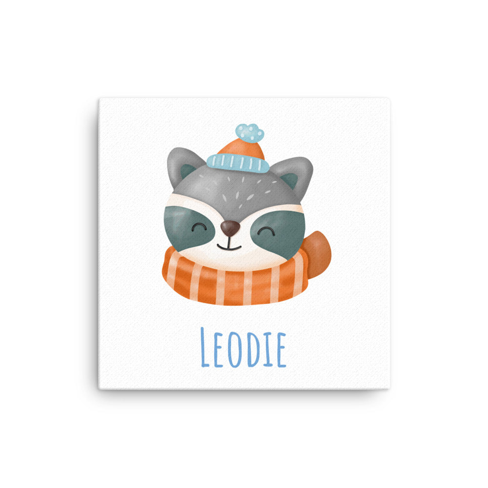 Leodie Winter Racoon Baby Thin Canvas Wall Print 16X16