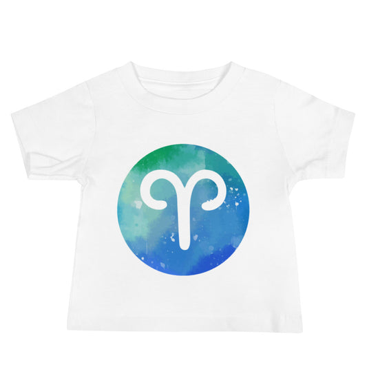 Leodie Blue Nebula Aries Symbol Baby Tee White