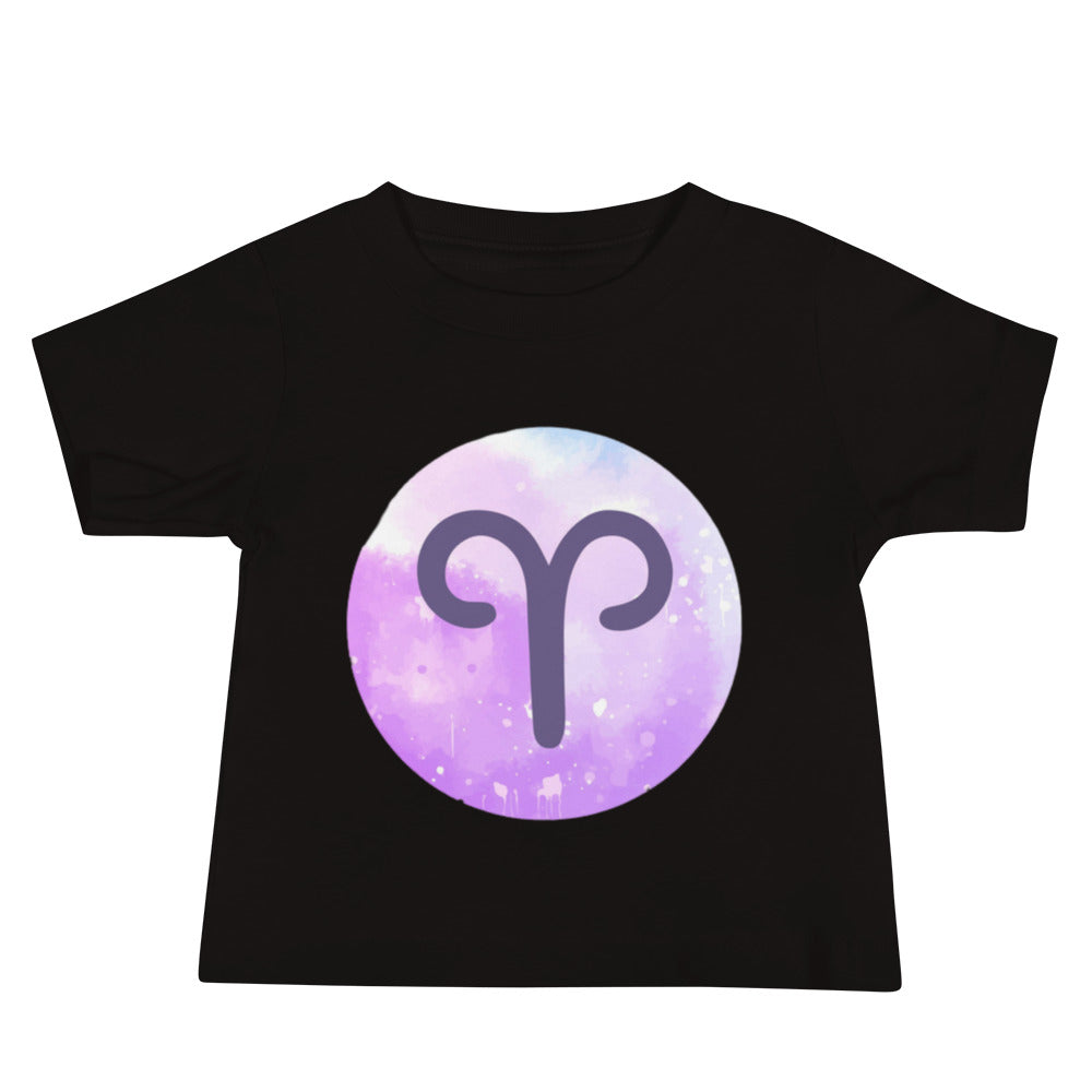 Leodie Purple Nebula Aries Symbol Baby Tee Black