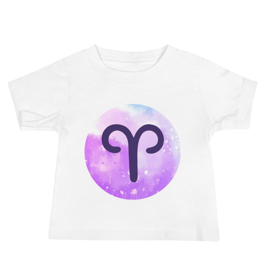 Leodie Purple Nebula Aries Symbol Baby Tee White