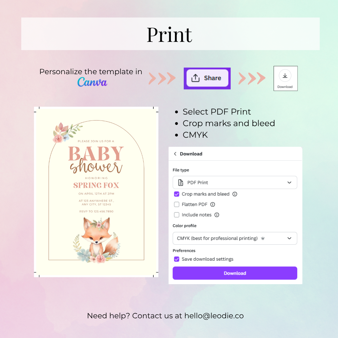 Spring Fox Baby Shower Invitation Template