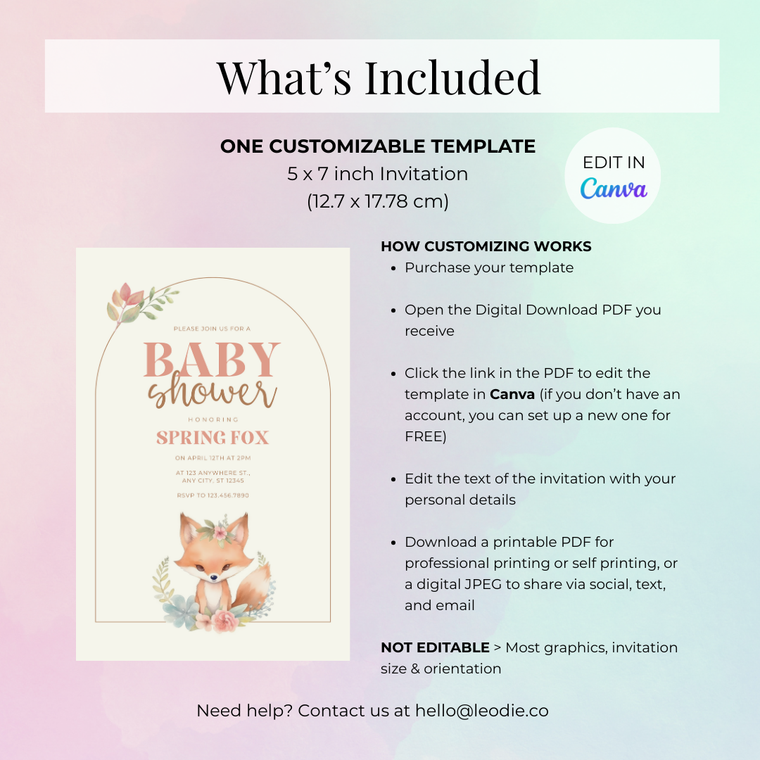 Spring Fox Baby Shower Invitation Template