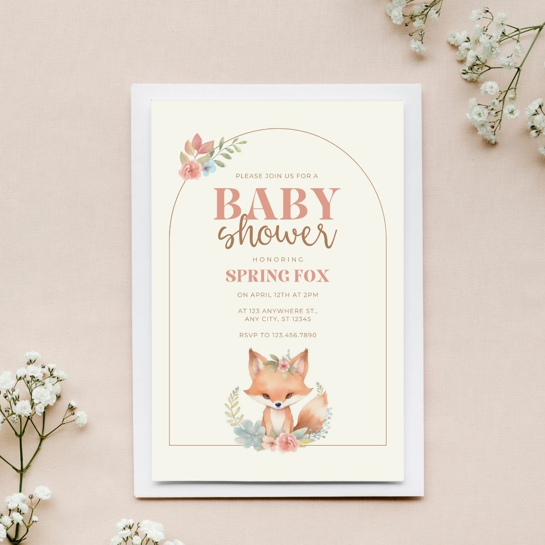 Spring Fox Baby Shower Invitation Template