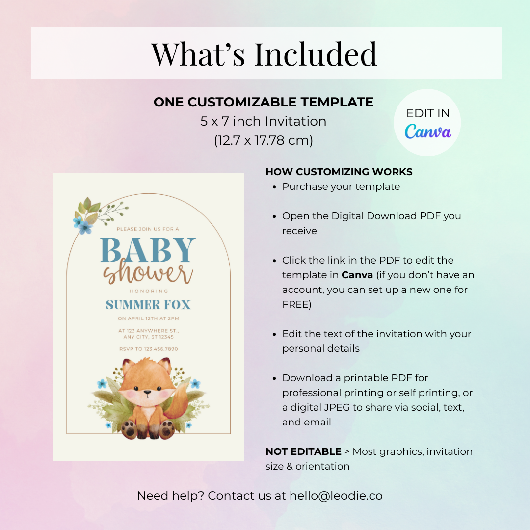 Summer Fox Baby Shower Invitation Template