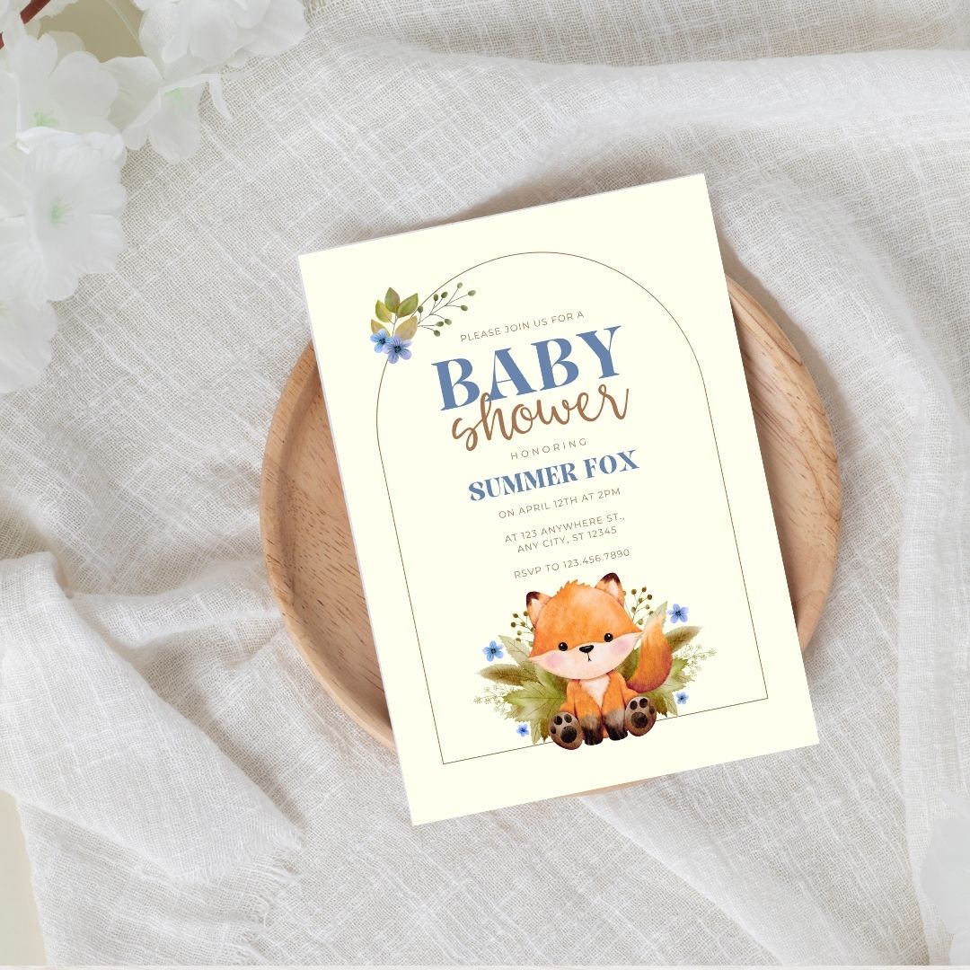 Summer Fox Baby Shower Invitation Template