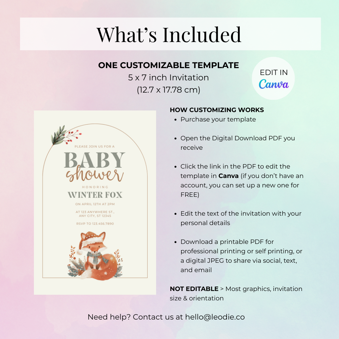 Winter Fox Baby Shower Invitation Template