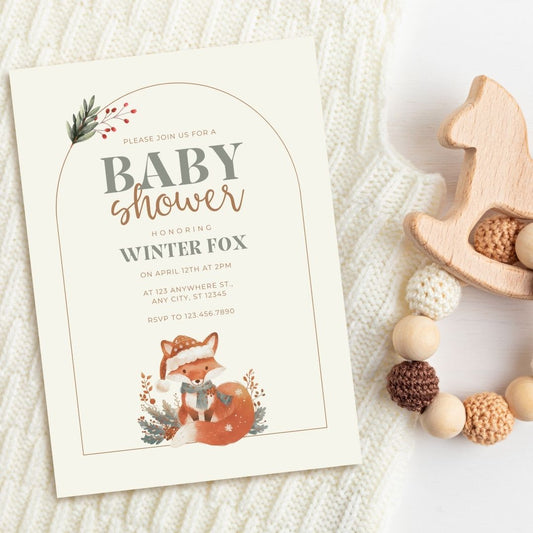 Winter Fox Baby Shower Invitation Template