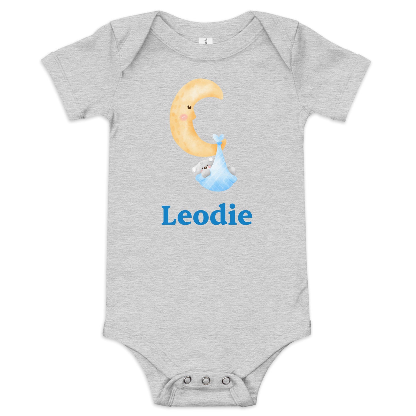 Blue Swaddle Moon Bear Baby Onesie