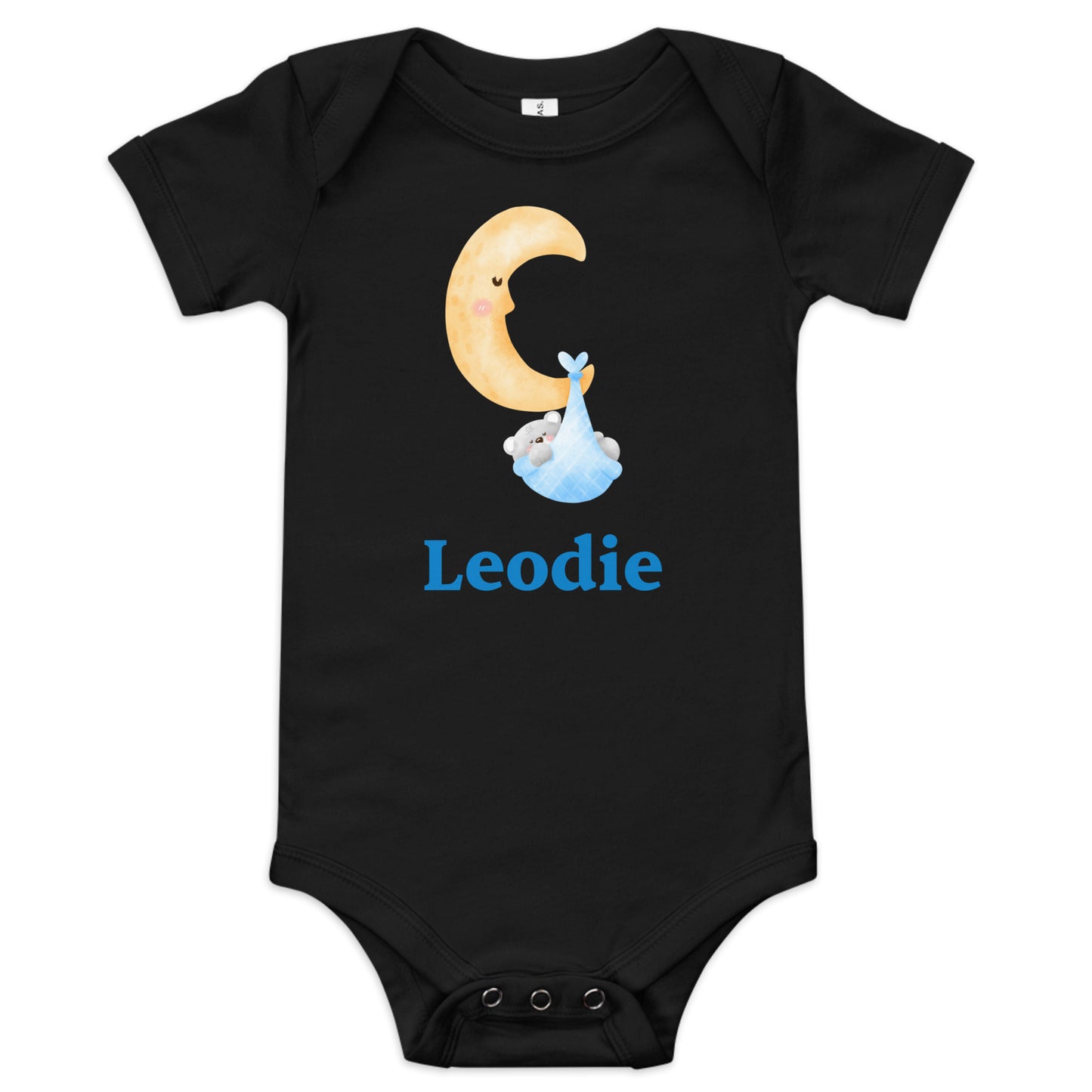 Blue Swaddle Moon Bear Baby Onesie