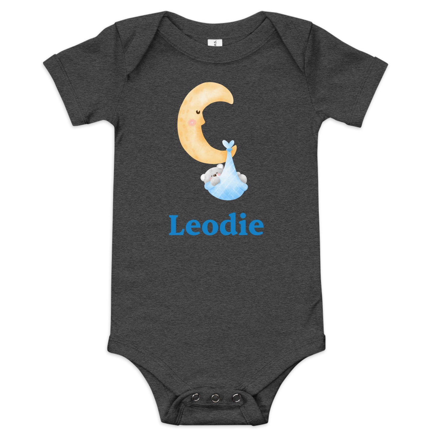Blue Swaddle Moon Bear Baby Onesie
