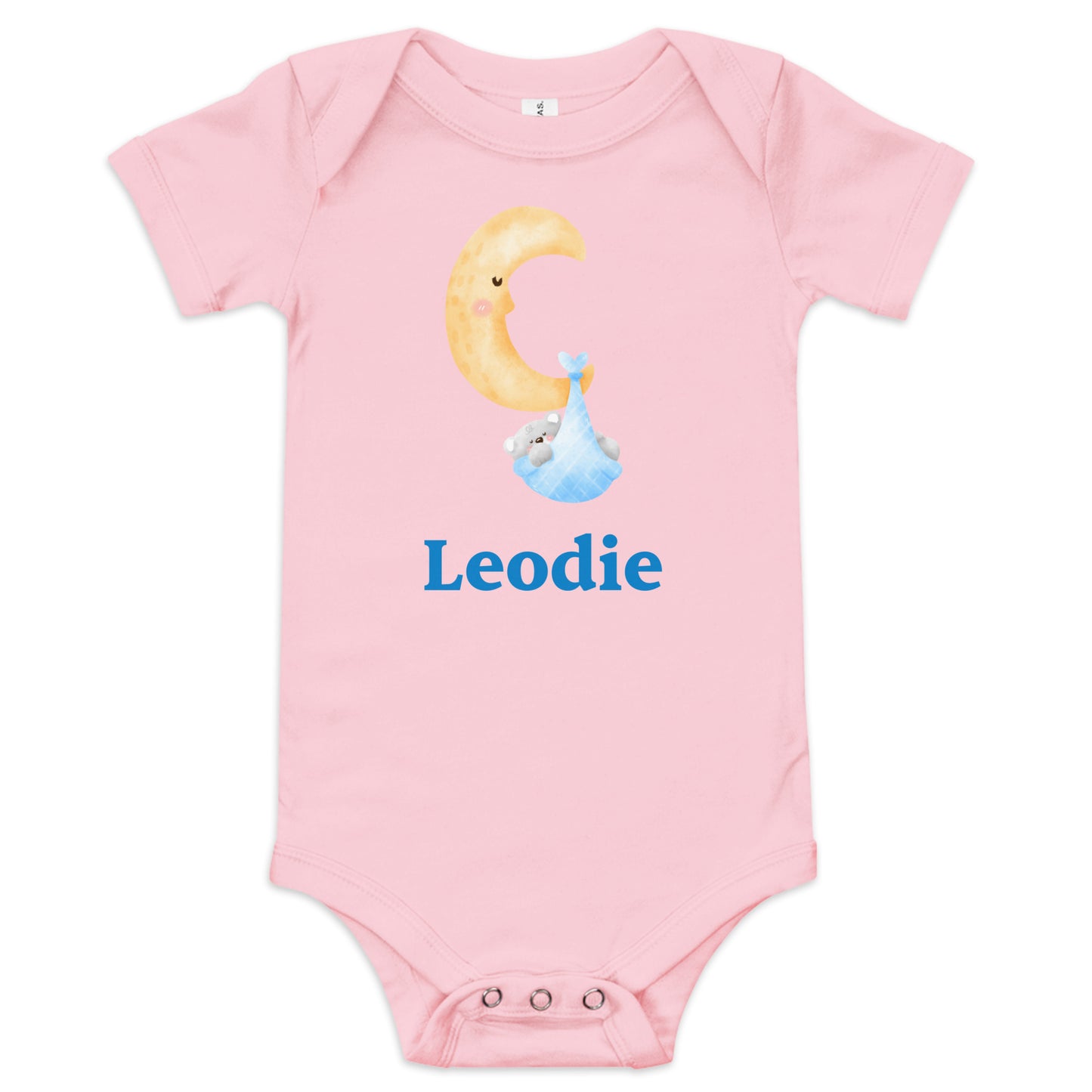 Blue Swaddle Moon Bear Baby Onesie