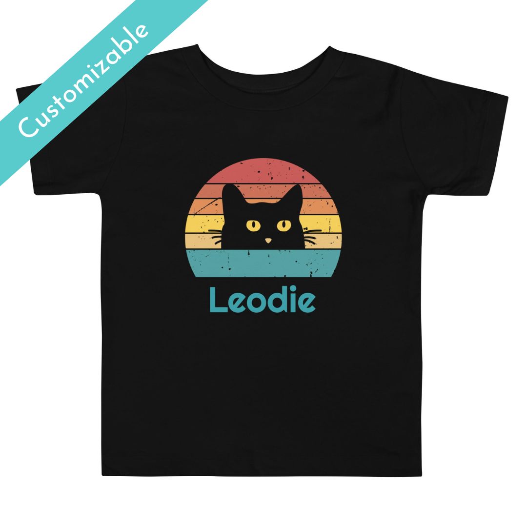 Black Cat Retro Sunset Toddler Tee Black