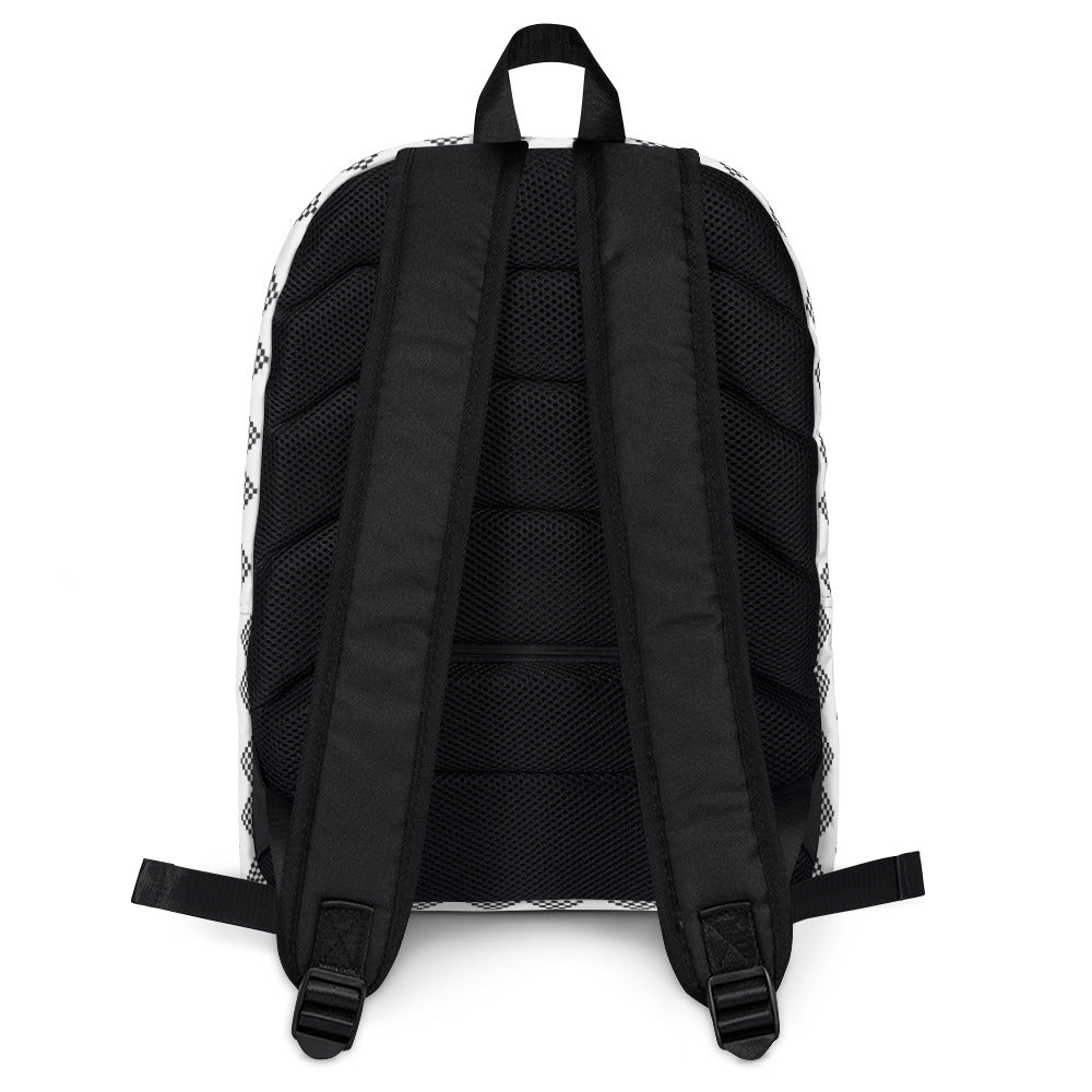 Black Checker Heart Pattern Backpack Back