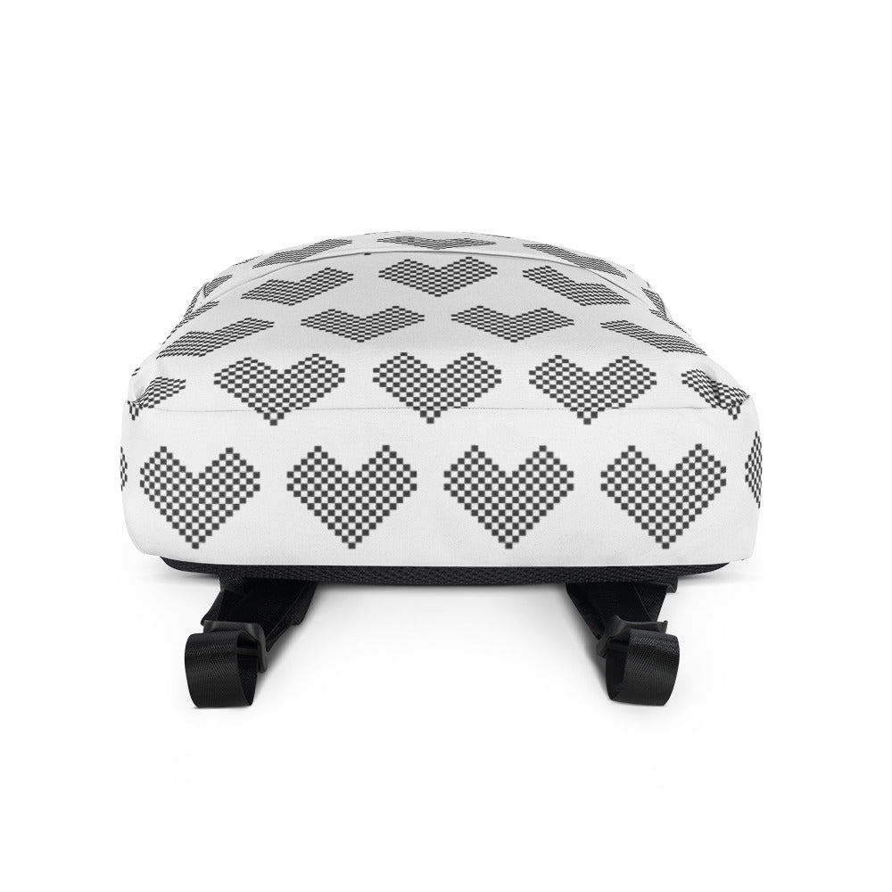 Black Checker Heart Pattern Backpack Bottom