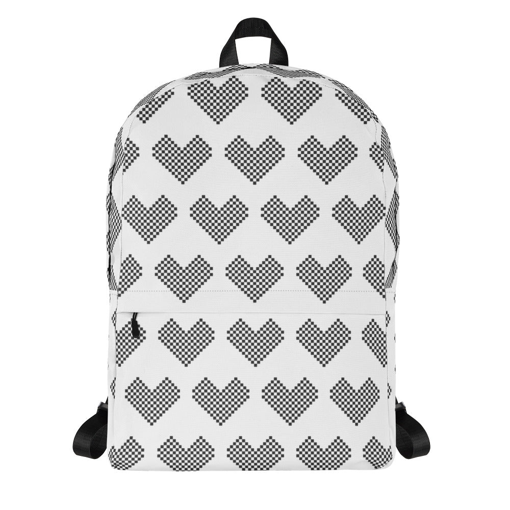 Leodie Black Checker Heart Pattern Backpack Front