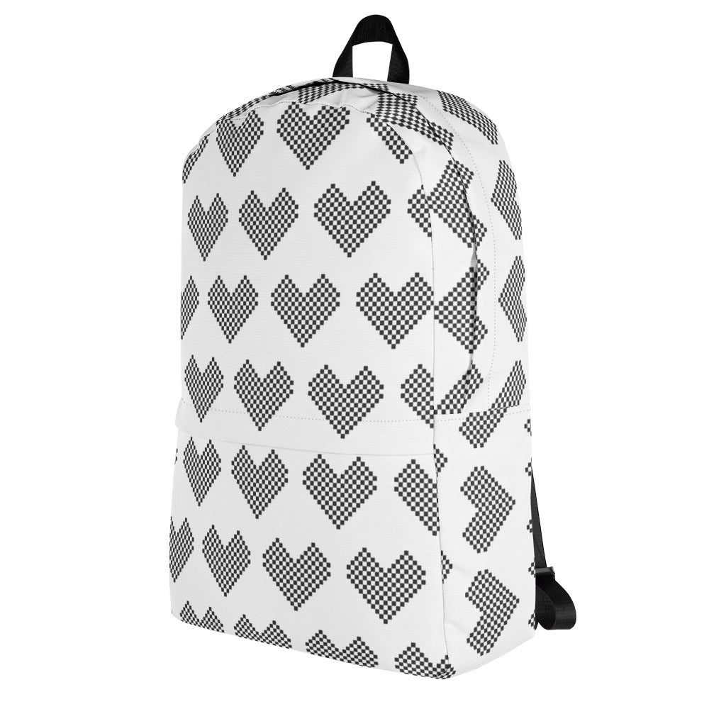Black Checker Heart Pattern Backpack Left
