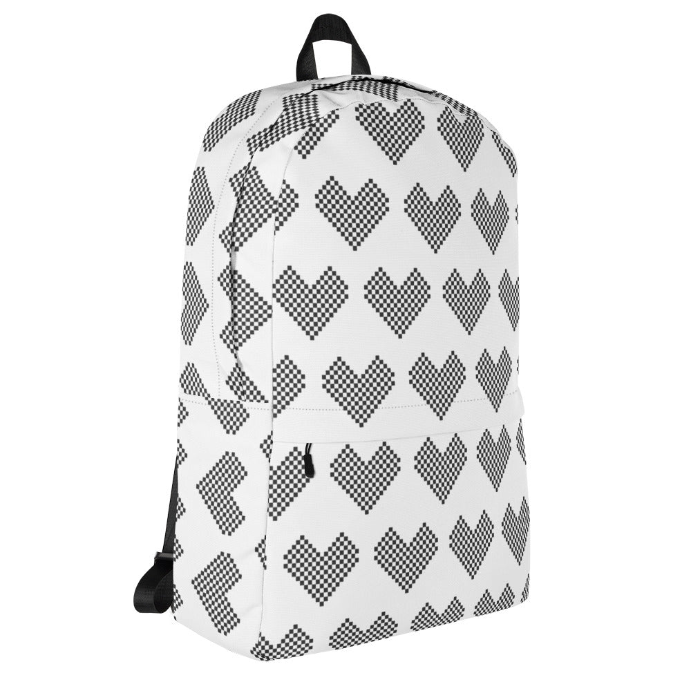 Black Checker Heart Pattern Backpack Right