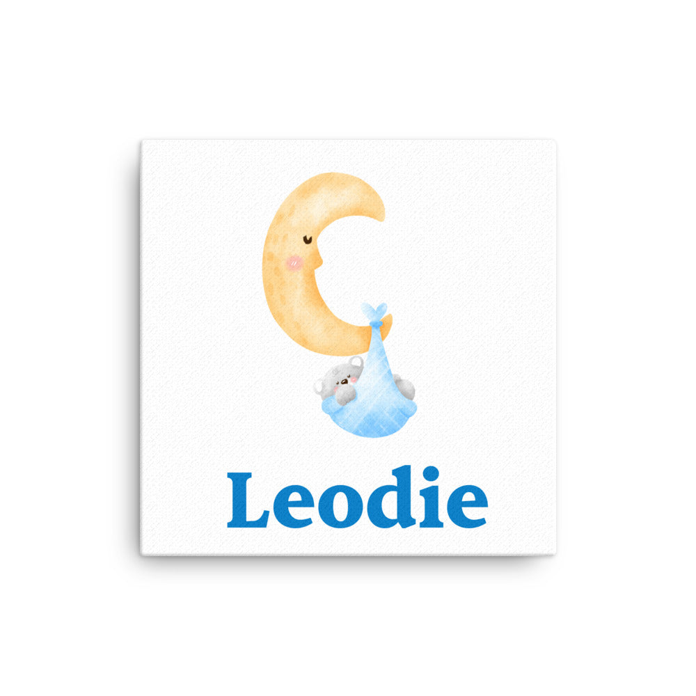 Leodie Blue Swaddle Moon Bear Thin Canvas Wall Print 12