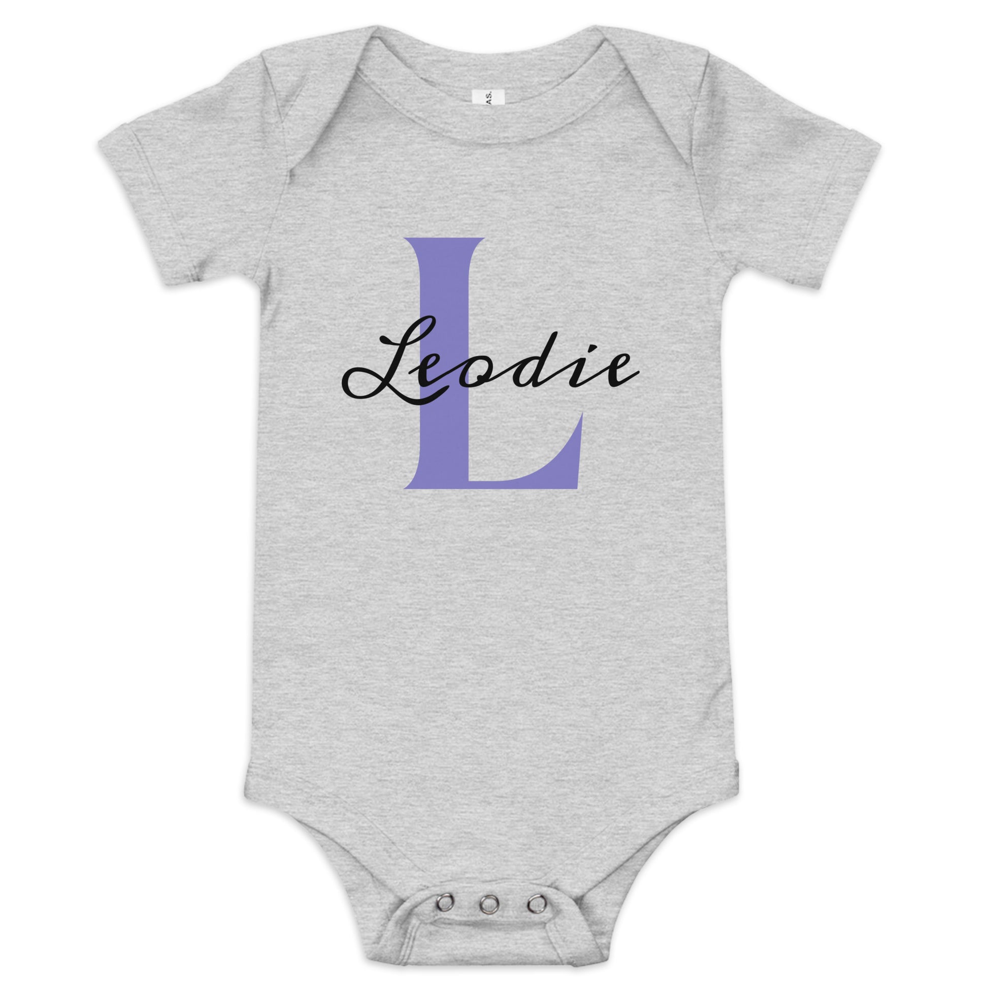 Leodie Classic Monogram With Overlay Baby Onesie Grey