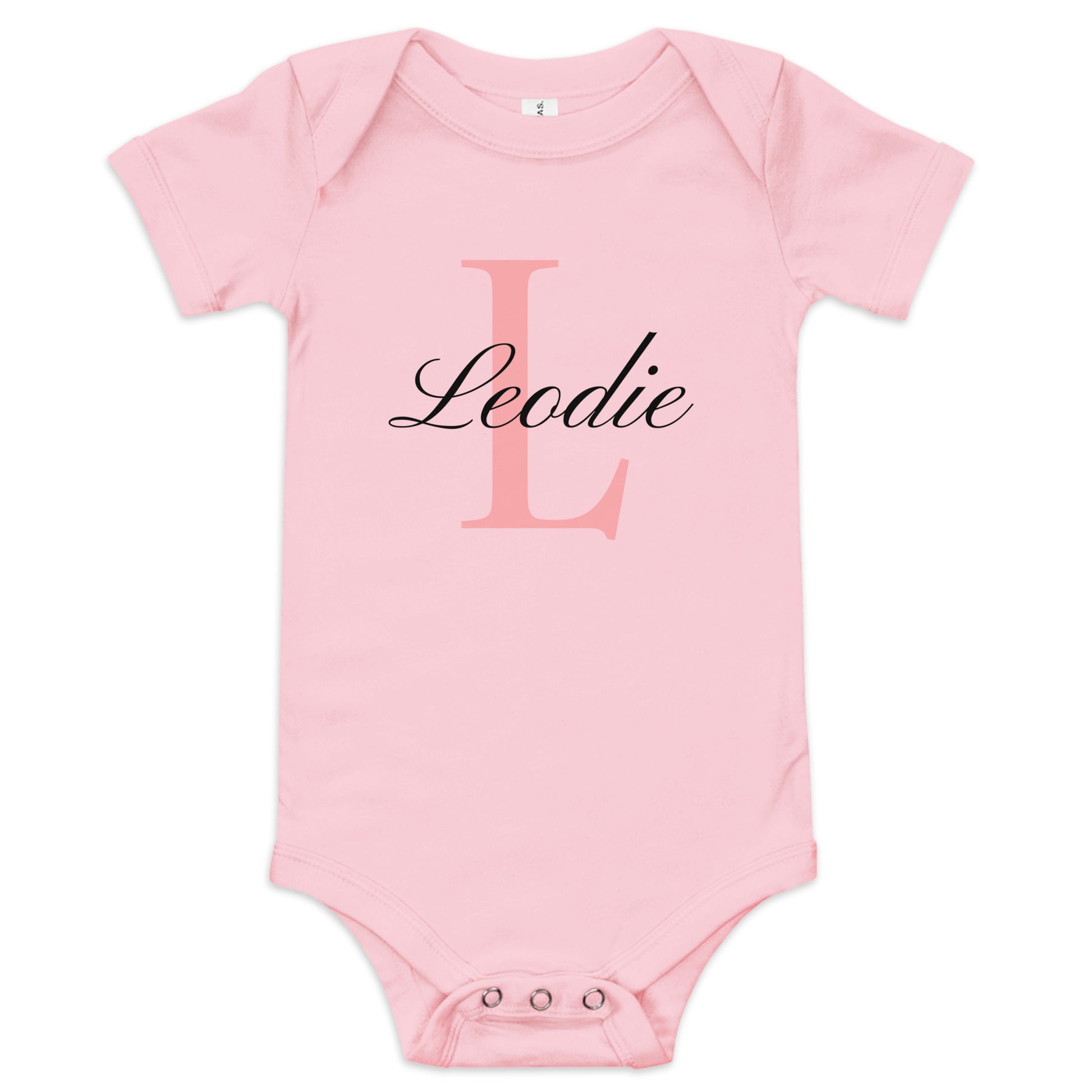 Leodie Delicate Monogram With Overlay Baby Onesie Pink