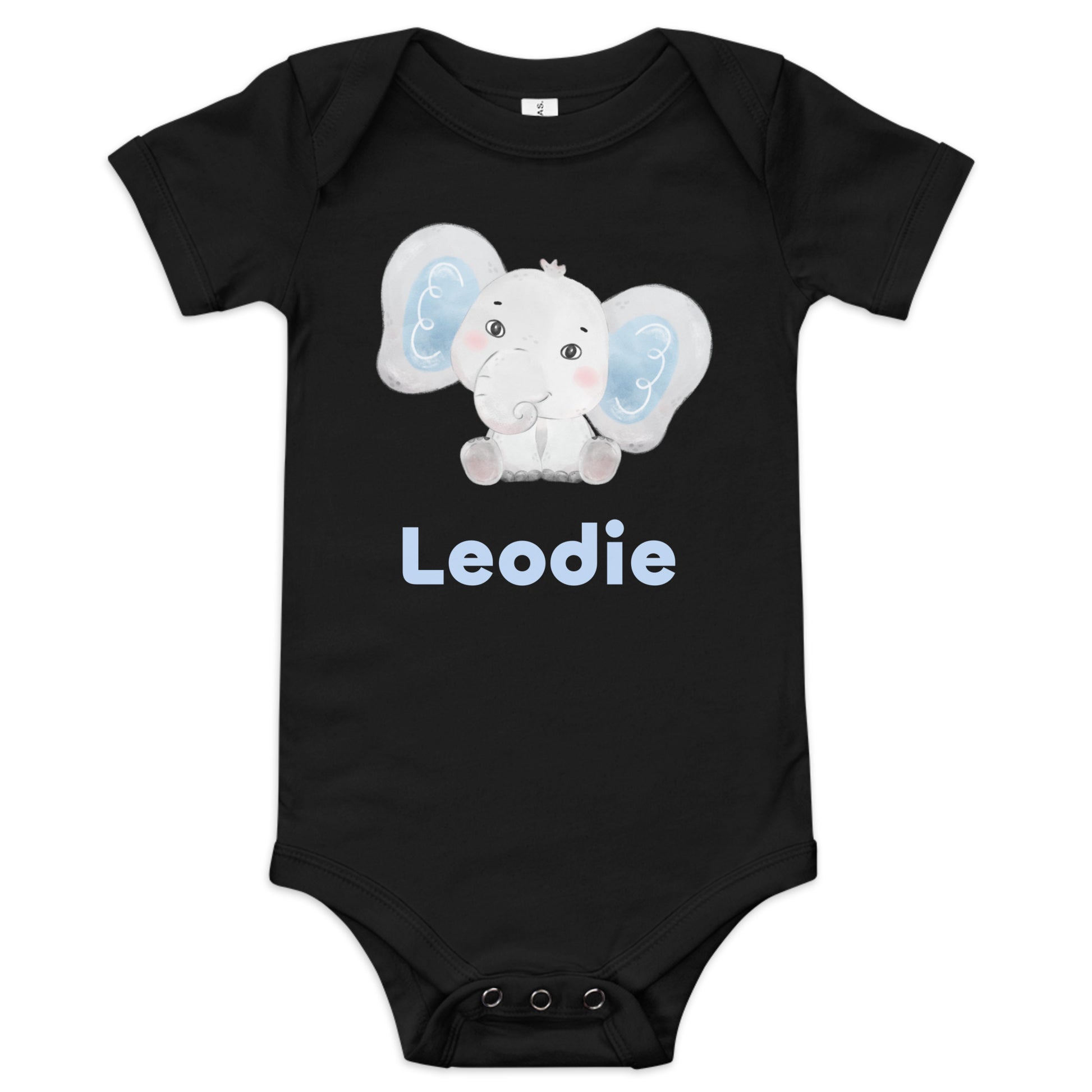 Leodie Happy Elephant Baby Onesie Black
