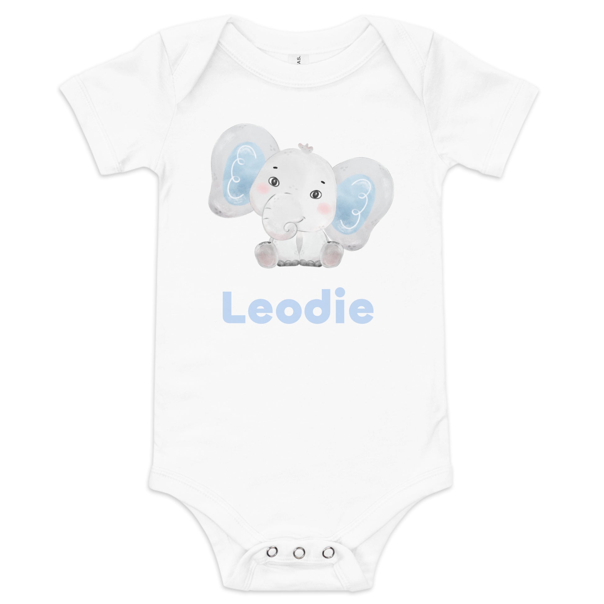 Leodie Happy Elephant Baby Onesie White