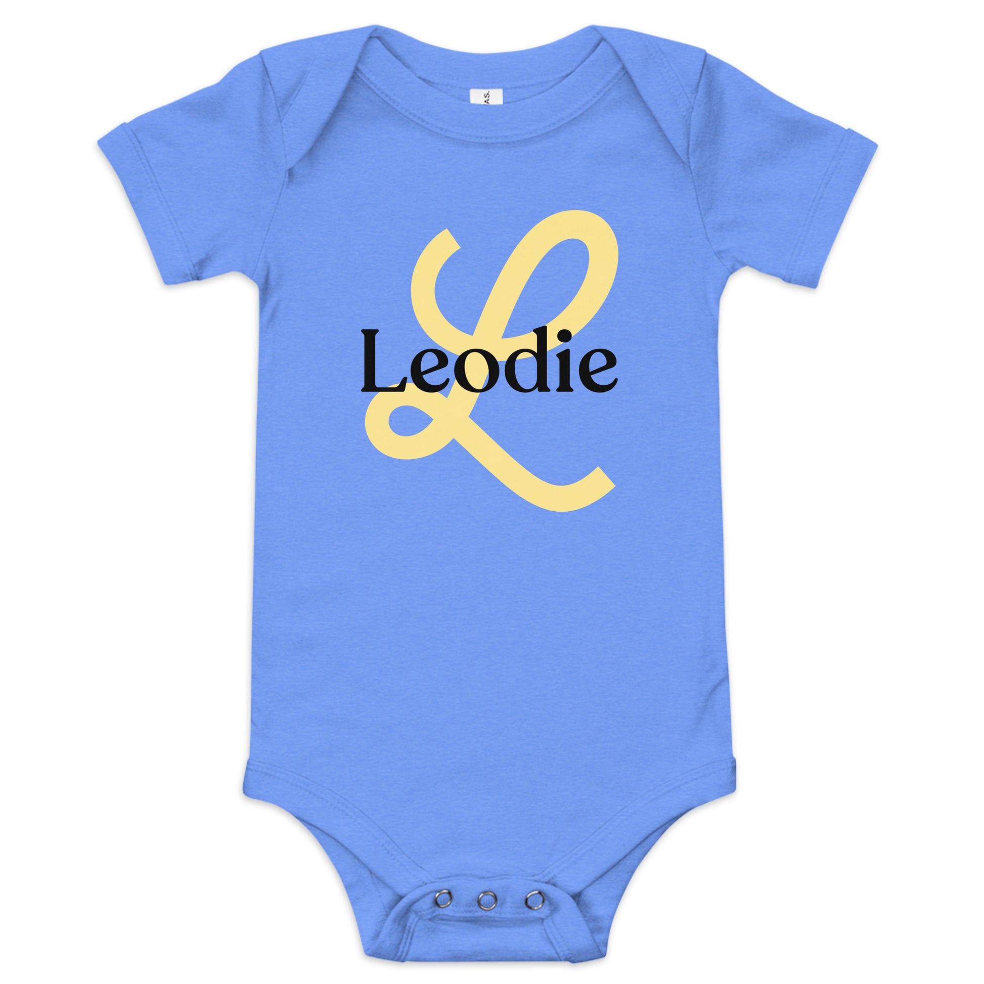 Leodie Joy Monogram With Overlay Baby Onesie Blue