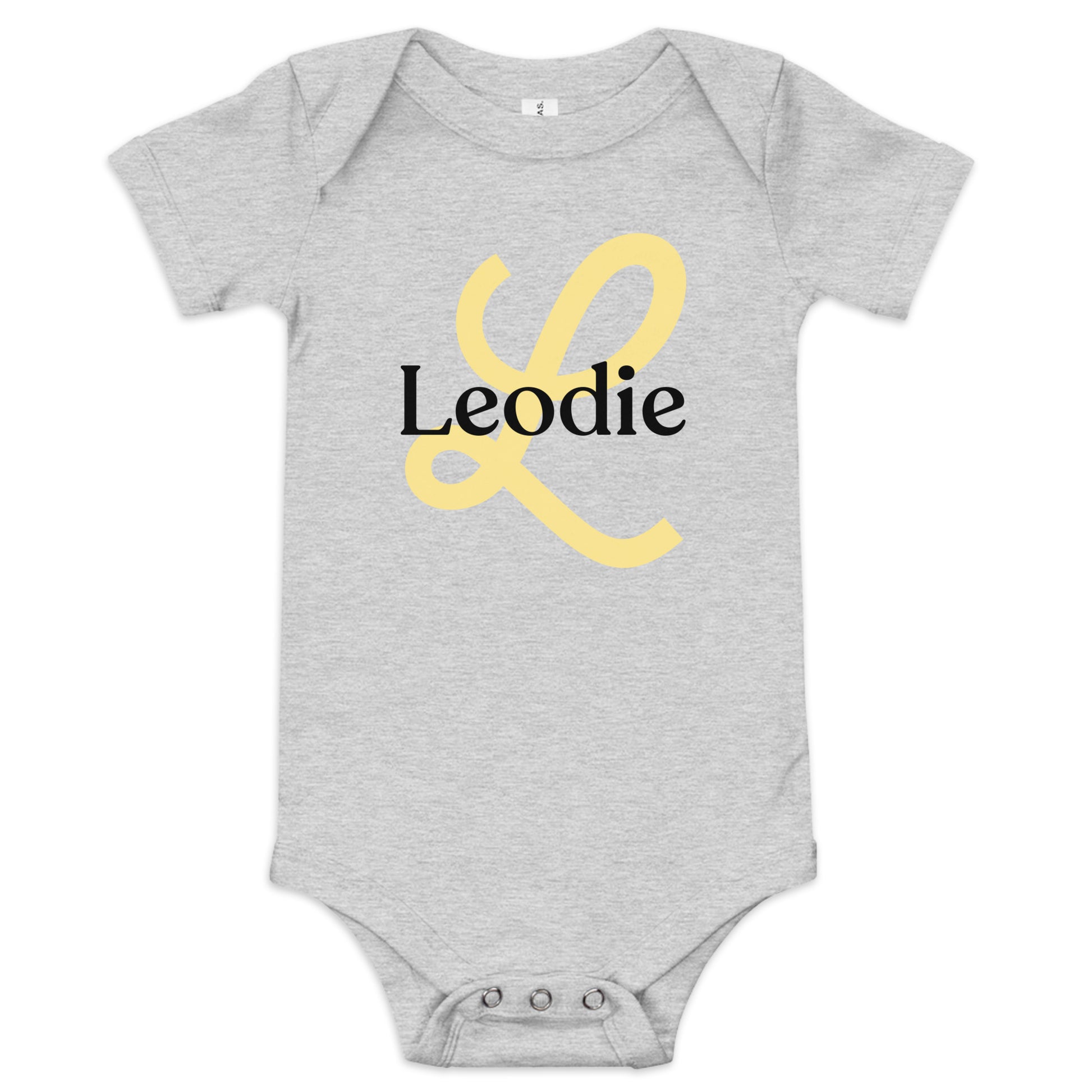 Leodie Joy Monogram With Overlay Baby Onesie Grey