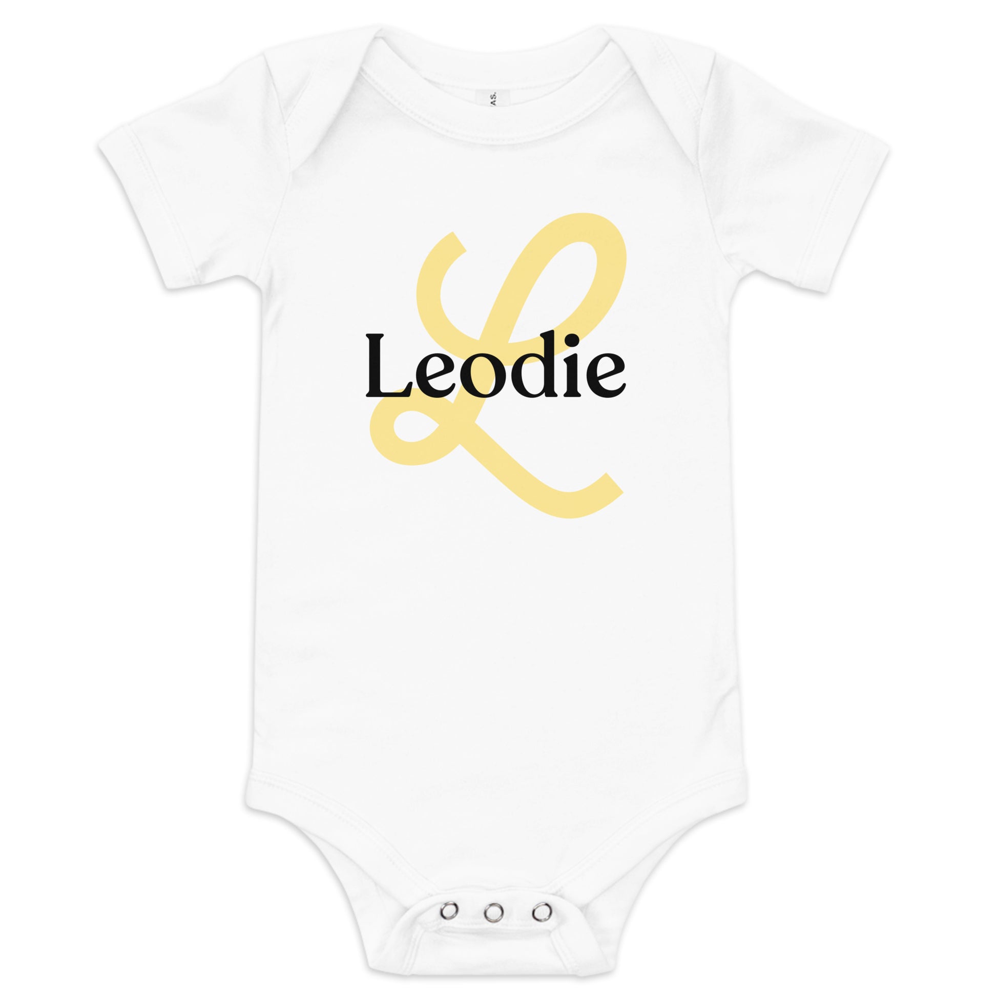 Leodie Joy Monogram With Overlay Baby Onesie White