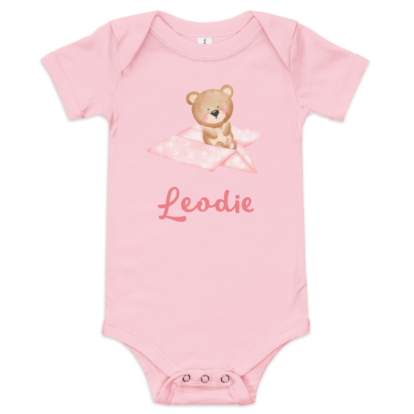 Leodie Pink Paper Airplane Bear Baby Onesie Pink