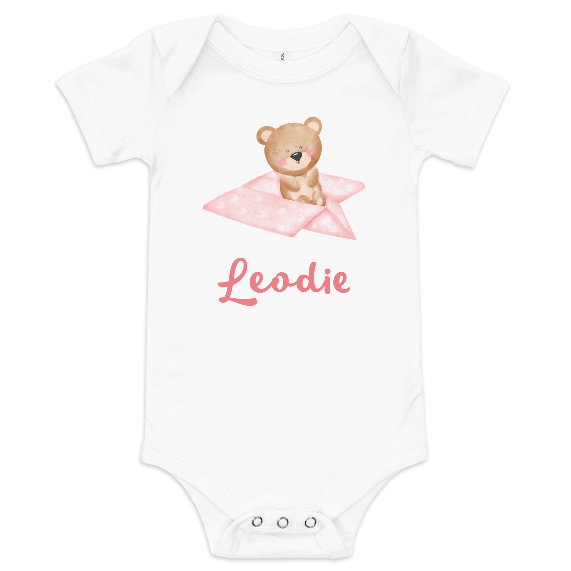 Leodie Pink Paper Airplane Bear Baby Onesie White
