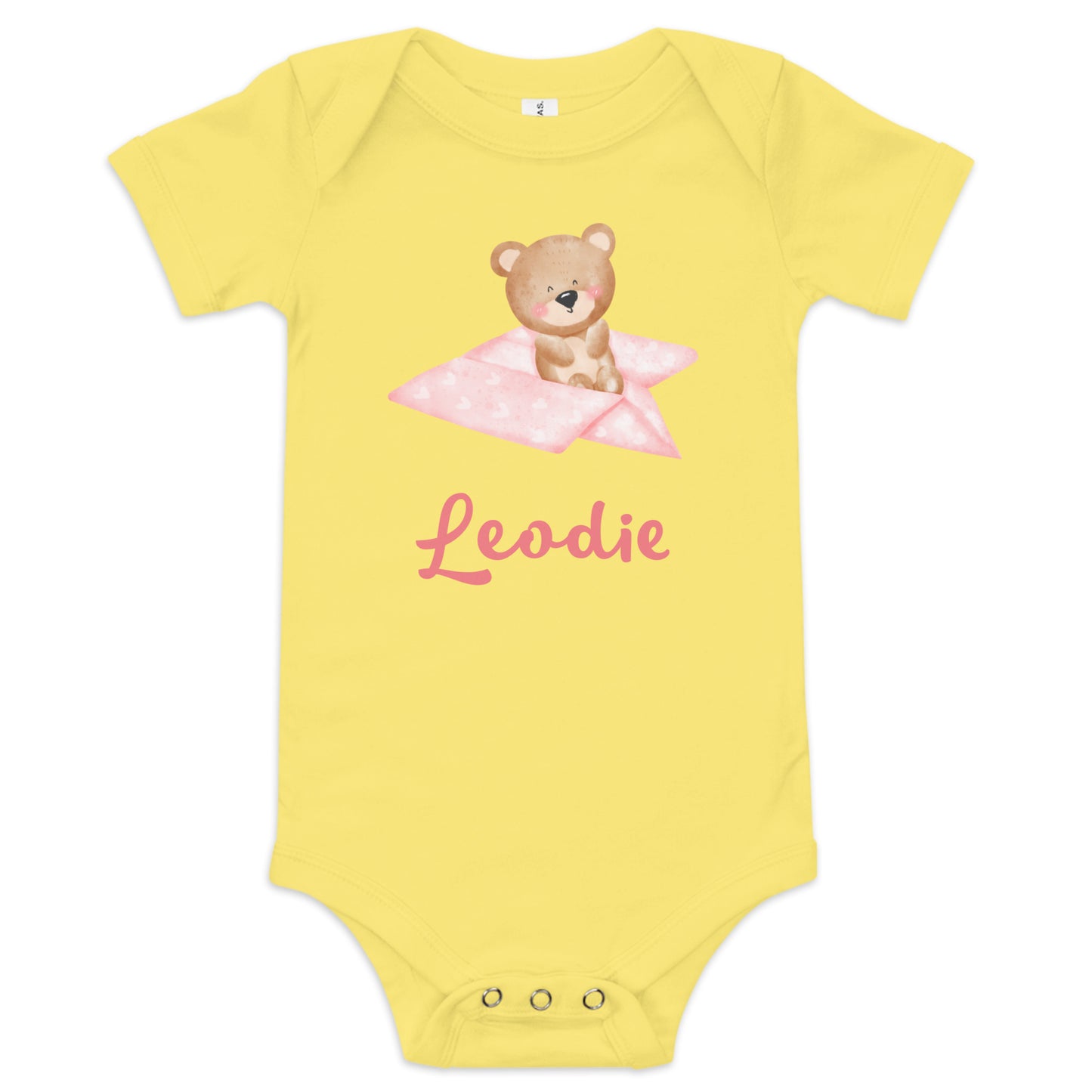 Leodie Pink Paper Airplane Bear Baby Onesie Yellow