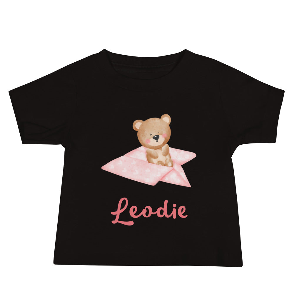 Leodie Pink Paper Airplane Bear Baby Tee Black