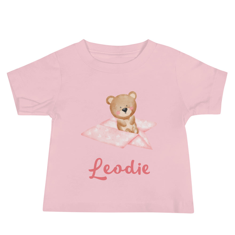 Leodie Pink Paper Airplane Bear Baby Tee Pink