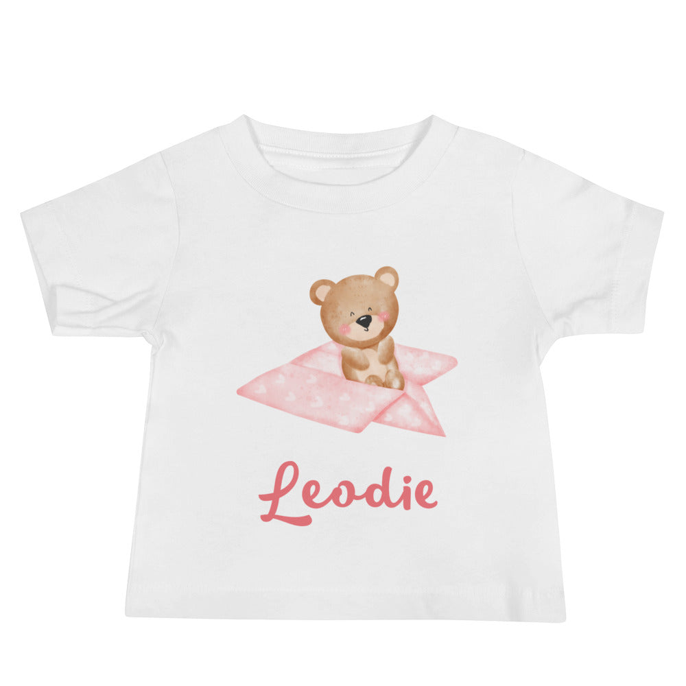 Leodie Pink Paper Airplane Bear Baby Tee White
