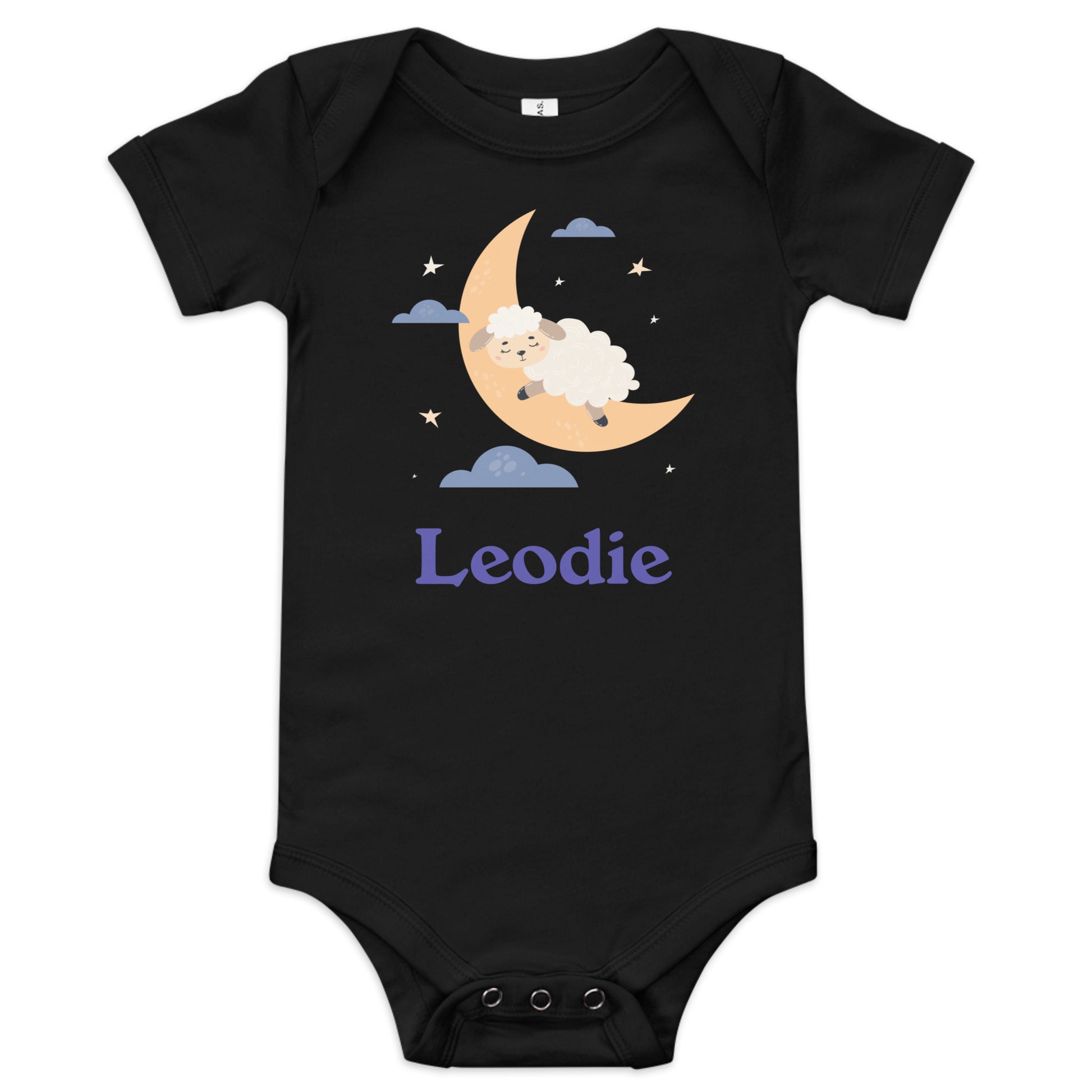 Leodie Sleepy Lamb Crescent Moon Baby Onesie Black