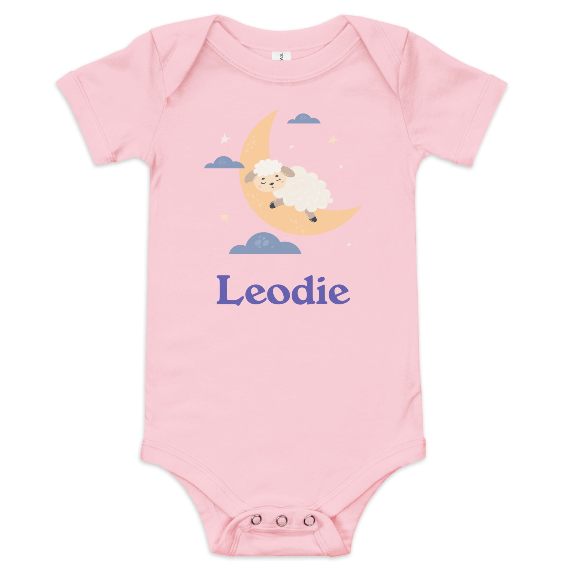 Leodie Sleepy Lamb Crescent Moon Baby Onesie Pink