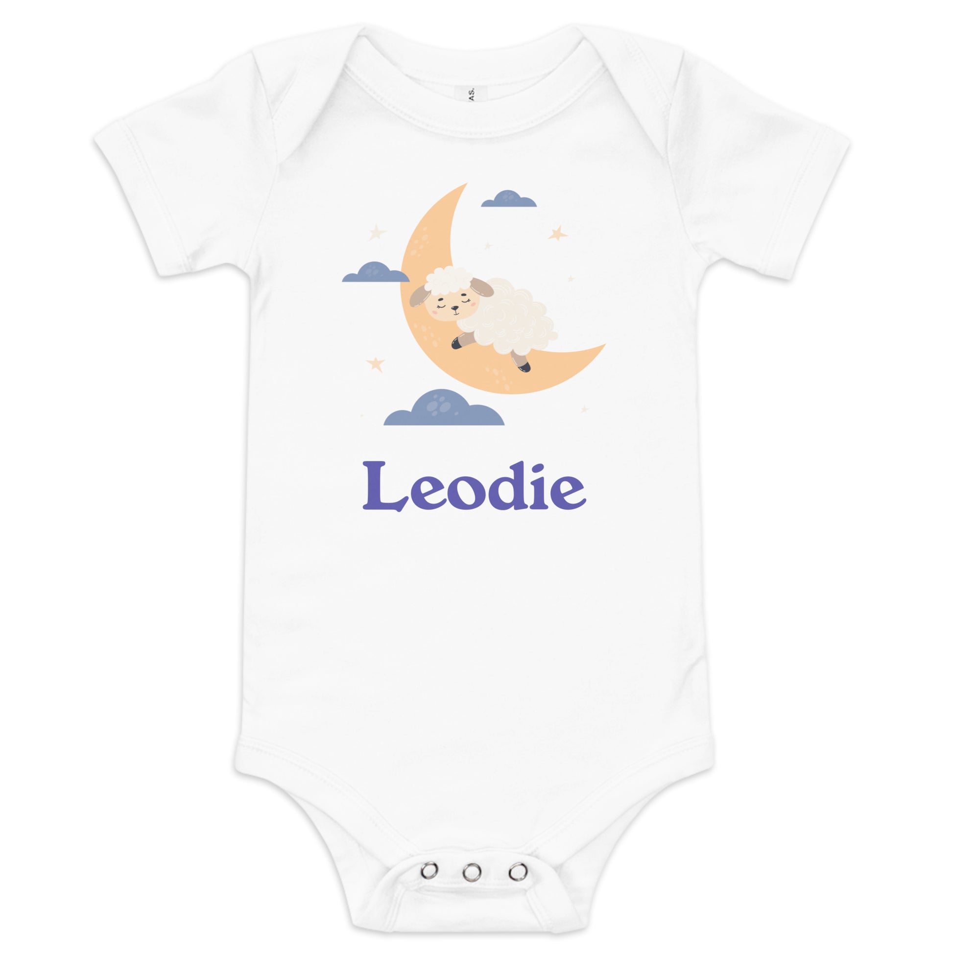 Leodie Sleepy Lamb Crescent Moon Baby Onesie White