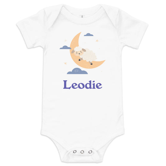 Leodie Sleepy Lamb Crescent Moon Baby Onesie White